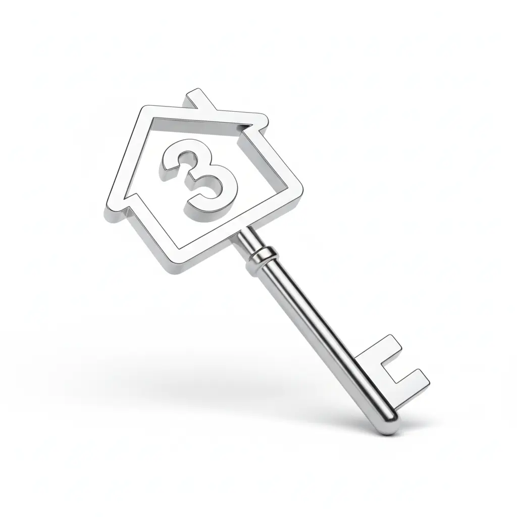 A 3D platinum key icon representing the 3 BHK residences at Embassy Astra, Hebbal.