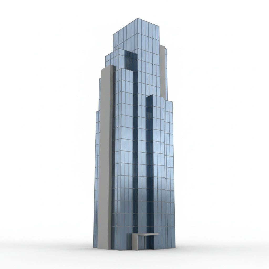 A 3D icon of a modern skyscraper, representing Embassy Group's leadership in commercial real estate.