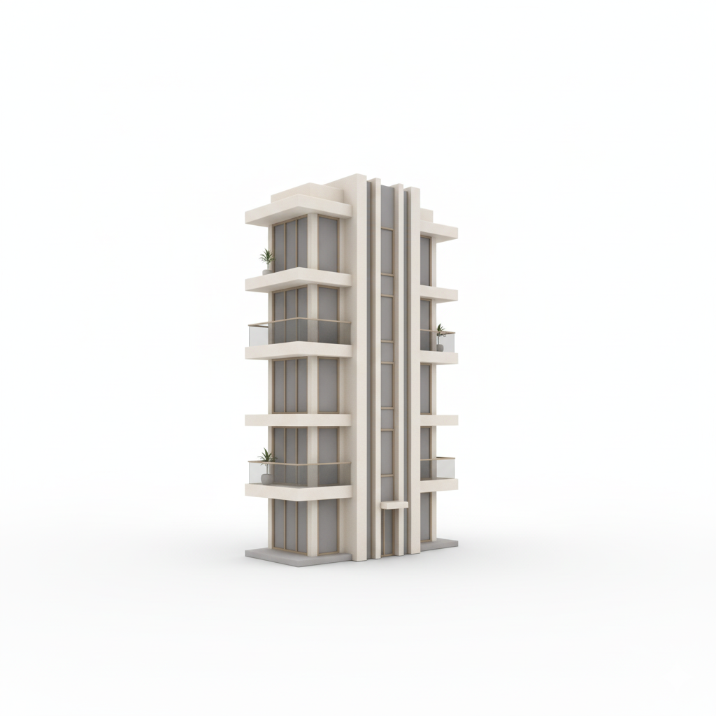A 3D icon of a modern apartment building, representing Embassy Group's distinction in crafting luxury residences.