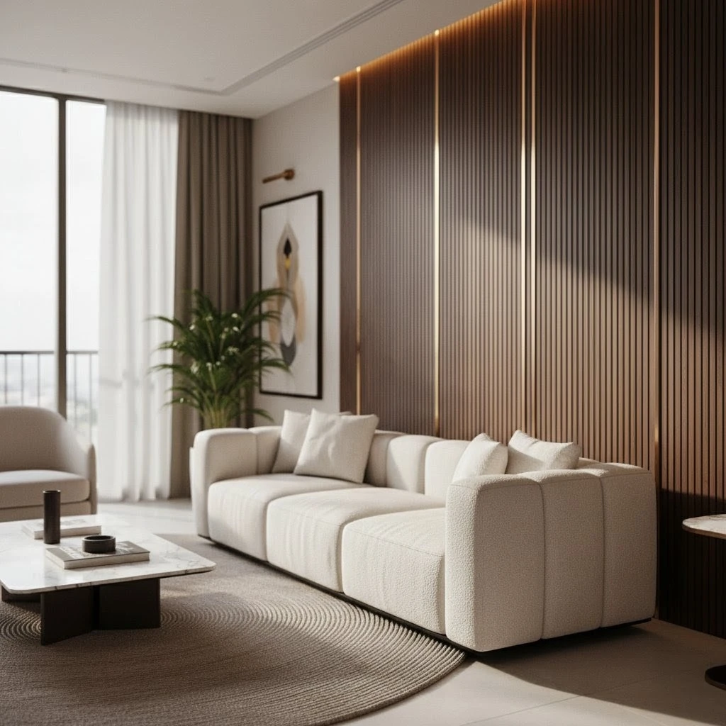 A close-up of the bespoke interiors at Embassy Astra, highlighting the premium materials and architectural design excellence.